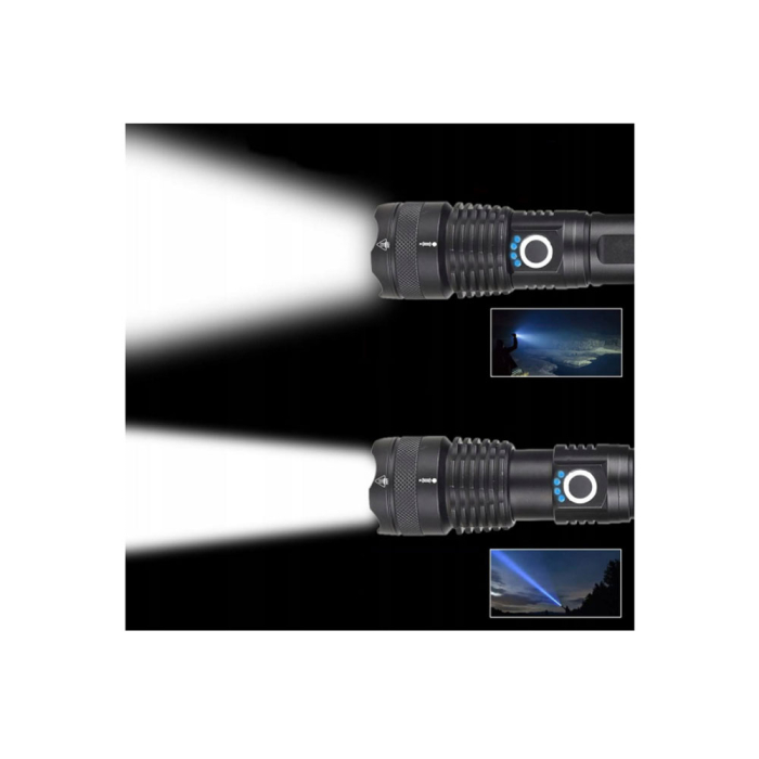 Lanterna LED reincarcabila XHP50, 5000 lumeni, 5 moduri de iluminare, zoom reglabil, baterie 18650 2200mAh, rezistenta la apa, USB, 16.5x4x4 cm [4]
