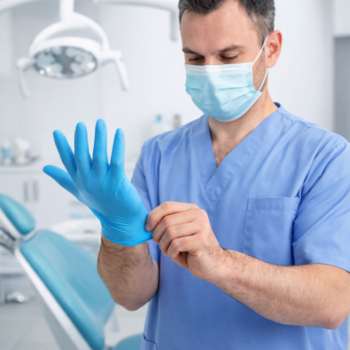 Manusi nitrilice Velo Nitrile Blue M, fara pudra, nesterile, microtextura pe degete, ambidextre, pentru uz medical si alimentar, 100 bucati [5]