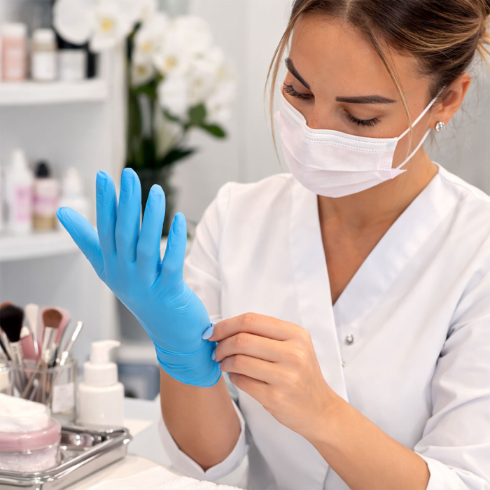 Manusi nitrilice Velo Nitrile Blue M, fara pudra, nesterile, microtextura pe degete, ambidextre, pentru uz medical si alimentar, 100 bucati [6]