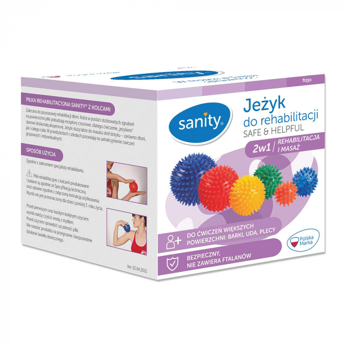 Minge Sanity Safe & Helpful, 2 in 1, pentru reabilitare si masaj, 9 cm, tip arici, Rosu [3]