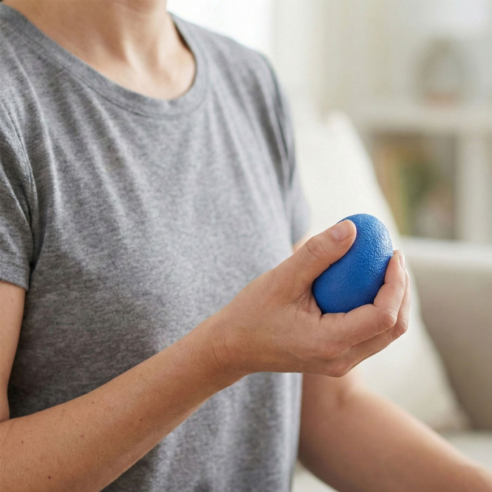 Mingea ovala antistres VitalMed, pentru exercitii de reabilitare, tonifiere si reducere a stresului, duritate medie, din silicon, Albastru [4]