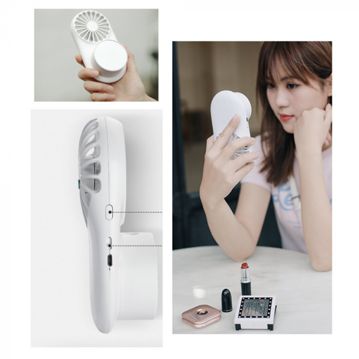 Mini ventilator portabil 3 in 1 Vitammy Dream Mist Mirror, functie de pulverizare fina, lampa cu oglinda integrata, snur pentru gat, incarcare USB, Alb [11]