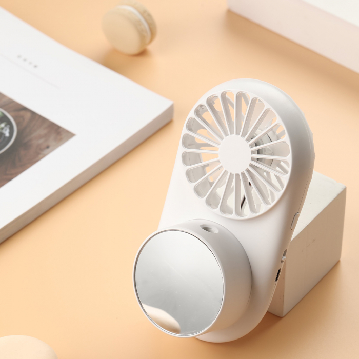 Mini ventilator portabil 3 in 1 Vitammy Dream Mist Mirror, functie de pulverizare fina, lampa cu oglinda integrata, snur pentru gat, incarcare USB, Alb [3]