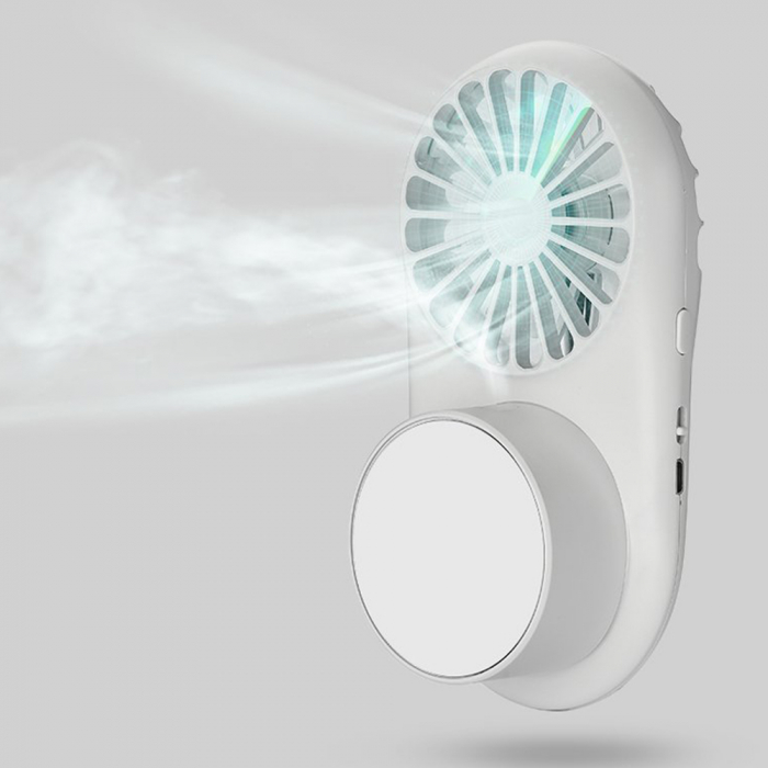 Mini ventilator portabil 3 in 1 Vitammy Dream Mist Mirror, functie de pulverizare fina, lampa cu oglinda integrata, snur pentru gat, incarcare USB, Alb [4]