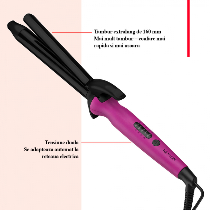 Ondulator de par Revlon Easy Heat RVIR1196E, tambur de 25 mm diametru si 160 mm lungime, 5 trepte de temperatura cu ghidaj inteligent TruGuard, tehnologie cu turmalina ceramica [3]