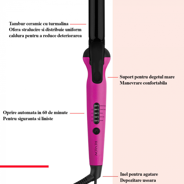 Ondulator de par Revlon Easy Heat RVIR1196E, tambur de 25 mm diametru si 160 mm lungime, 5 trepte de temperatura cu ghidaj inteligent TruGuard, tehnologie cu turmalina ceramica [2]