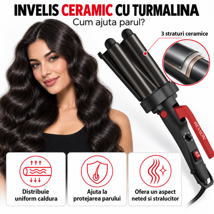 Ondulator REVLON Wave Master – Jumbo Waver RVIR3056UKE, 3 cilindri extra mari, 30 setari temperatura, invelis ceramic cu turmalina [7]