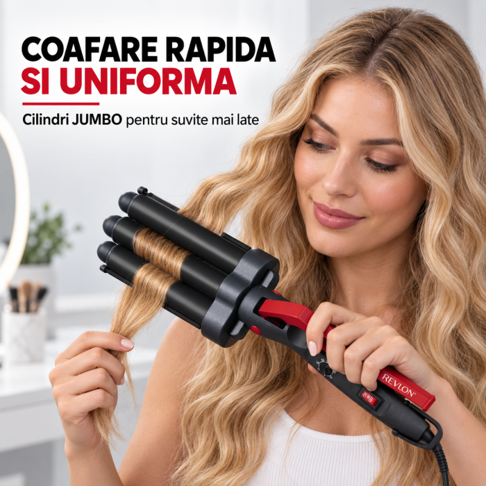 Ondulator REVLON Wave Master – Jumbo Waver RVIR3056UKE, 3 cilindri extra mari, 30 setari temperatura, invelis ceramic cu turmalina [5]