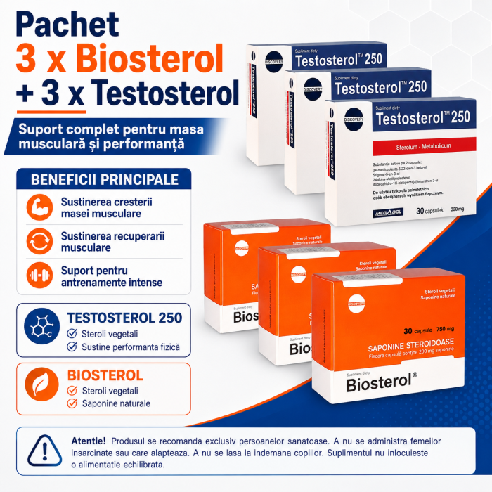 Pachet Megabol Biosterol, 3 buc plus Testosterol 3 buc, stimulare testosteron si hormon de crestere, inhibare estrogen [2]