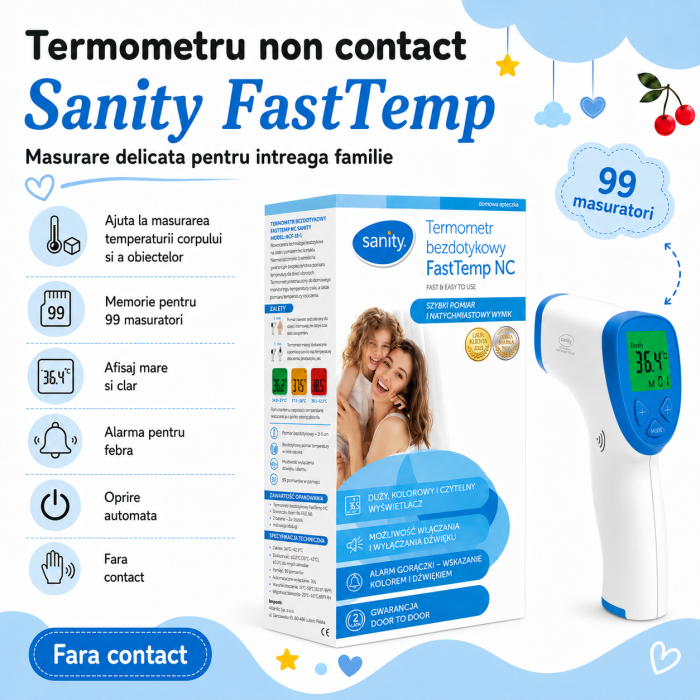 Pachet nou nascuti baietel, centura anticolici, seringi lavaj nazal, camera de inhalare, aparat de aerosoli, aspirator nazal, ser fiziologic izotonic, pompa manuala de san, termometru non-contact [16]