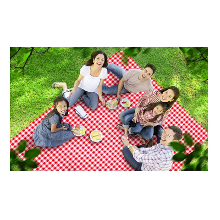 Patura picnic, pliabila cu maner, saltea iarba camping, model carouri rosu, 200x200 cm [6]