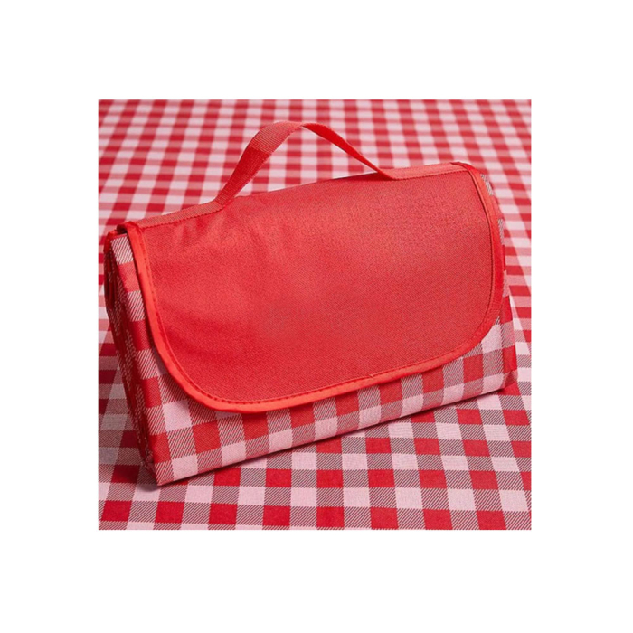 Patura picnic, pliabila cu maner, saltea iarba camping, model carouri rosu, 200x200 cm [3]