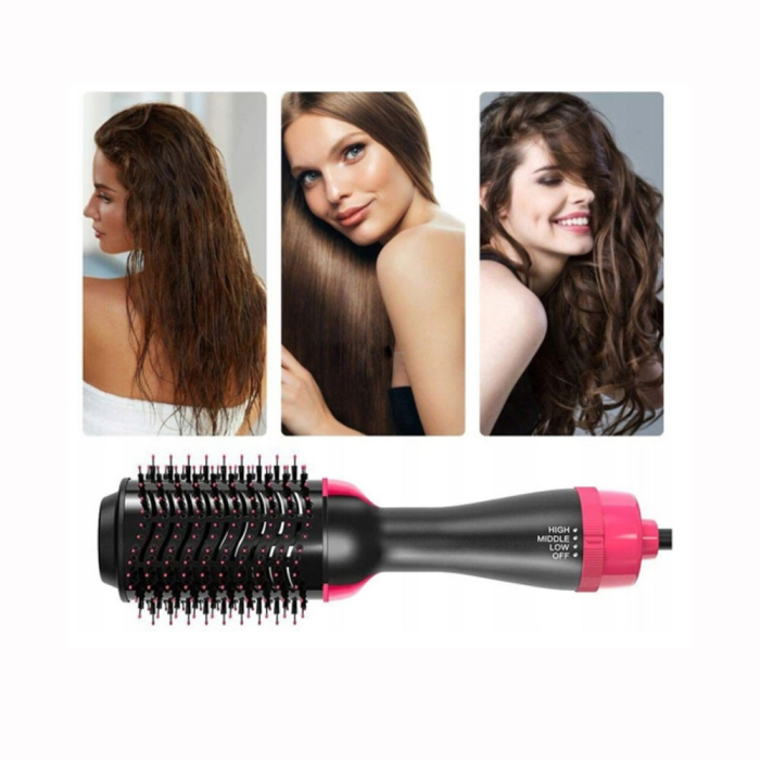 Perie cu aer cald S12 Black-Pink, 4 in 1, uscator, ondulator, placa si perie, 3 trepte temperatura, ionizare, invelis ceramic, 1000W, sistem Cool Tip [3]