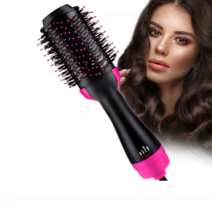 Perie cu aer cald S12 Black-Pink, 4 in 1, uscator, ondulator, placa si perie, 3 trepte temperatura, ionizare, invelis ceramic, 1000W, sistem Cool Tip [2]