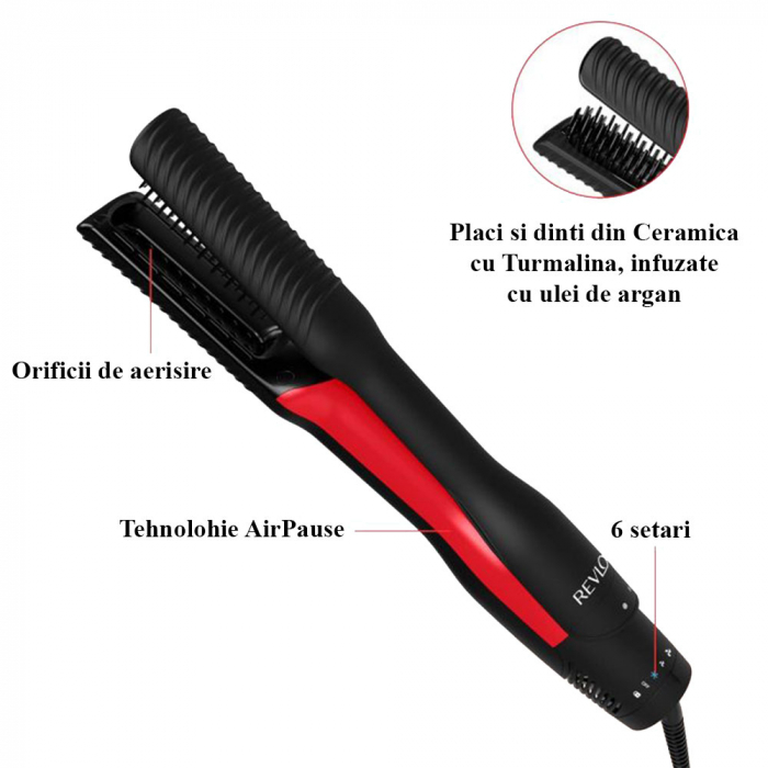 Aparat de coafat 2 in 1 Revlon One-Step Air Straight RVDR5330E, pentru uscare si indreptare, placi din Ceramica cu Turmalina infuzate cu ulei de argan, tehnologie AirPause, 6 setari [3]