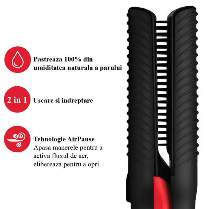 Aparat de coafat 2 in 1 Revlon One-Step Air Straight RVDR5330E, pentru uscare si indreptare, placi din Ceramica cu Turmalina infuzate cu ulei de argan, tehnologie AirPause, 6 setari [4]