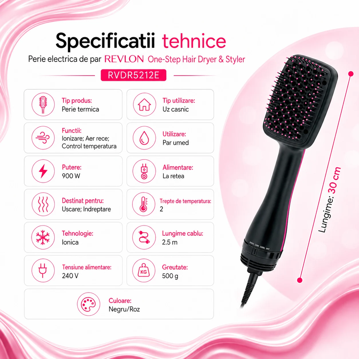 Perie electrica de par REVLON One-Step Hair Dryer & Styler, RVDR5212E2, ionizare, 2 trepte de temperatura [3]