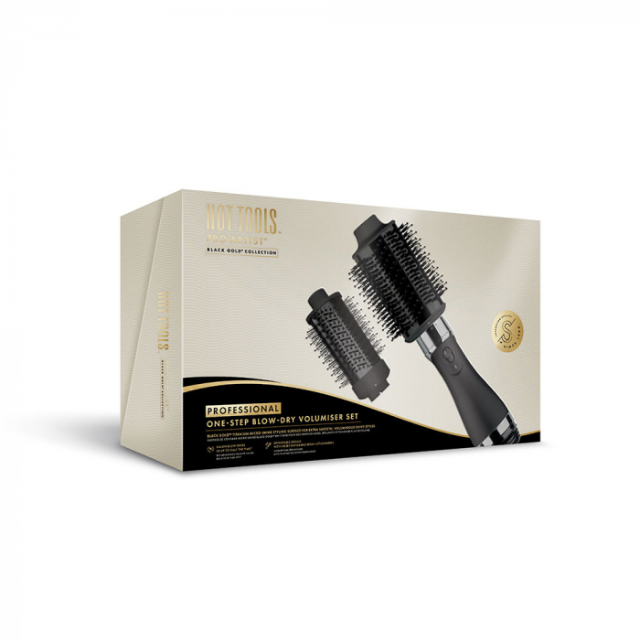 Perie electrica fixa multifunctionala Hot Tools One-Step Blow Dry Volumiser Set, Pro Artist Black Gold collection, 2 capete detasabile, 3 trepte de temperatura, HTDR1100BGUKE [10]