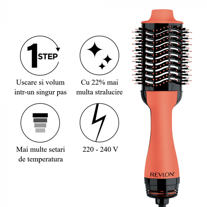 Perie electrica fixa REVLON One-Step Hair Dryer & Volumiser, RVDR5222AE, pentru par mediu si lung, Apricot [4]
