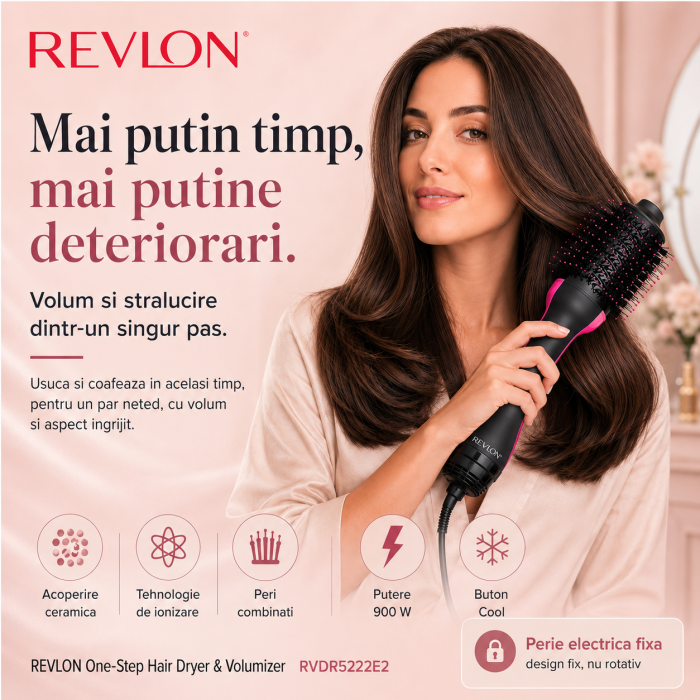 Perie electrica fixa REVLON One-Step Hair Dryer & Volumizer, RVDR5222E2, pentru par mediu si lung [2]