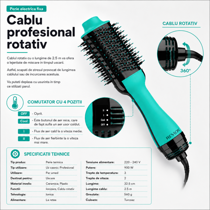 Perie electrica fixa REVLON One-Step Hair Dryer & Volumizer, RVDR5222TE TEAL [4]
