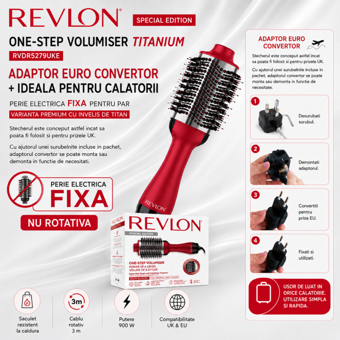 Perie electrica fixa REVLON Special Edition One-Step Volumiser Titanium, RVDR5279UKE, 3 trepte de temperatura [3]