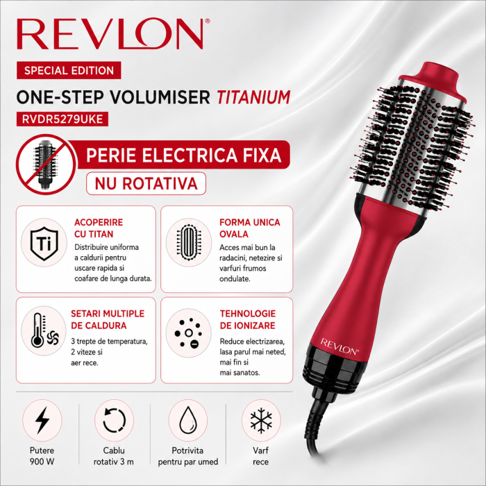 Perie electrica fixa REVLON Special Edition One-Step Volumiser Titanium, RVDR5279UKE, 3 trepte de temperatura [2]