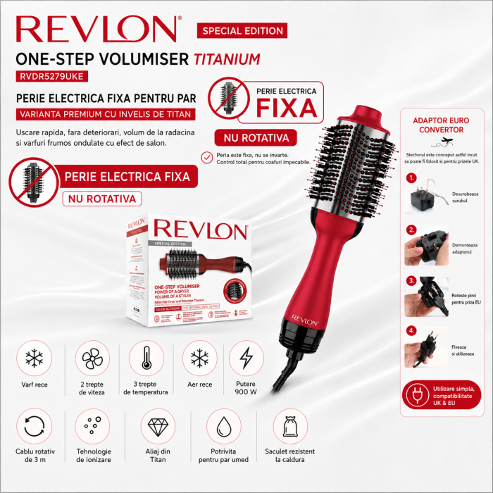Perie electrica fixa REVLON Special Edition One-Step Volumiser Titanium, RVDR5279UKE, 3 trepte de temperatura [5]