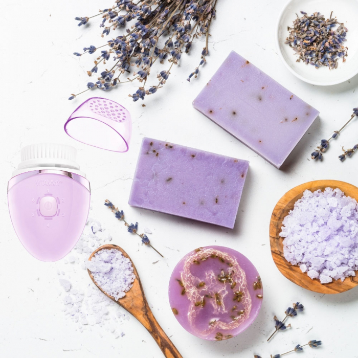 Perie sonica multifunctionala Vitammy Kleneo pentru ingrijirea fetei, 3 capete interschimbabile, 6 niveluri de intensitate, 3000 miscari pe minut, rezistenta la apa, Mov lavanda [8]