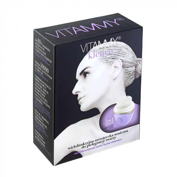 Perie sonica multifunctionala Vitammy Kleneo pentru ingrijirea fetei, 3 capete interschimbabile, 6 niveluri de intensitate, 3000 miscari pe minut, rezistenta la apa, Mov lavanda [7]