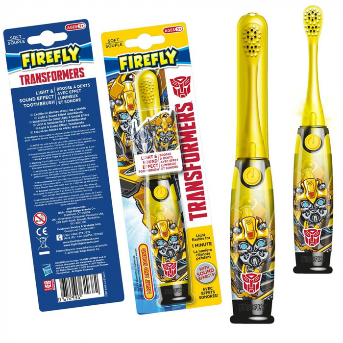 Periuta de dinti cu LED si efecte sonore FIREFLY, pentru copii 3+, Animatie Transformers Bumblebee, Galben [4]