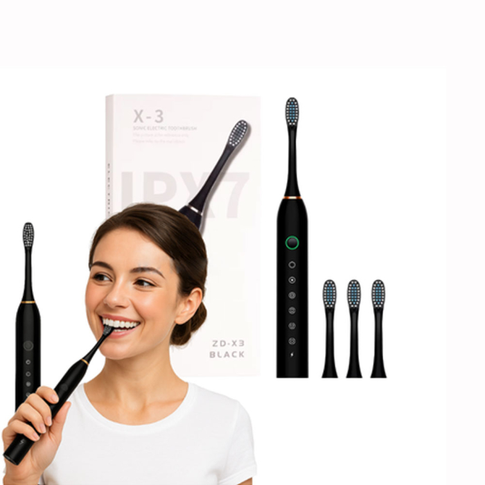 Periuta de dinti electrica sonica X3 Black, 6 moduri de functionare, 4 capete interschimbabile, peste 40.000 de vibratii pe minut, rezistenta la apa IPX7, incarcare USB, Negru [2]