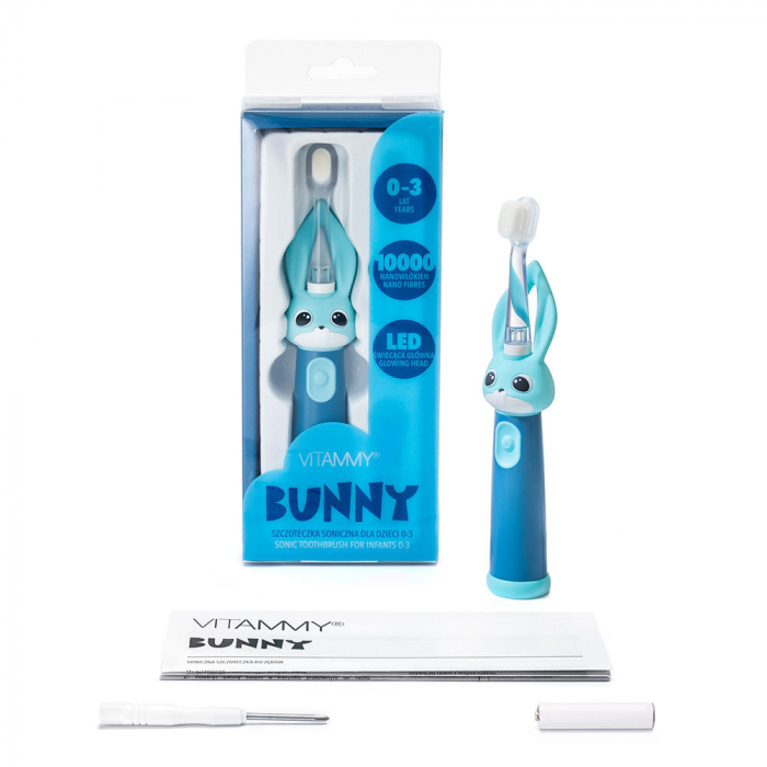 Periuta de dinti electrica Vitammy Bunny Blue, pentru copii 0-3 ani, cu lumina LED, 24.000 de miscari/min, 2 programe de periaj, fibre nano [7]