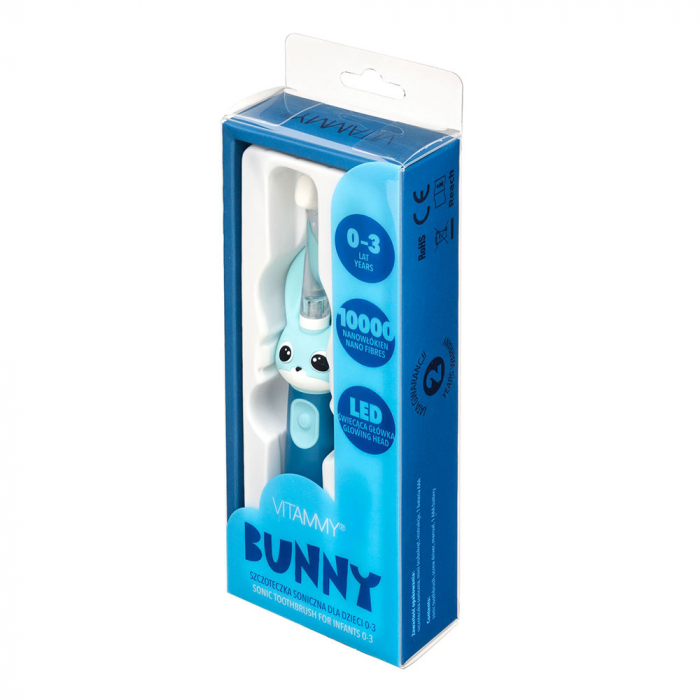 Periuta de dinti electrica Vitammy Bunny Blue, pentru copii 0-3 ani, cu lumina LED, 24.000 de miscari/min, 2 programe de periaj, fibre nano [6]