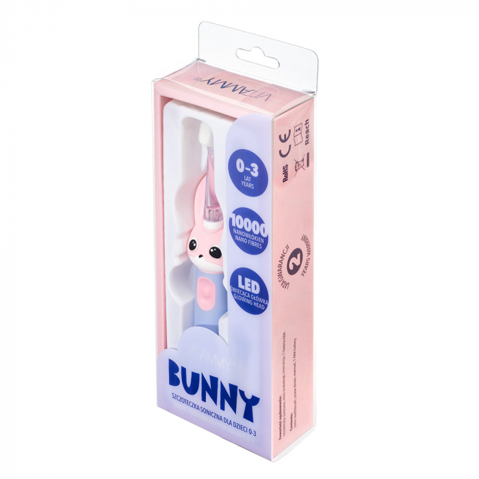Periuta de dinti electrica Vitammy Bunny Pink, pentru copii 0-3 ani, cu lumina LED, 24.000 de miscari/min, 2 programe de periaj, fibre nano [6]