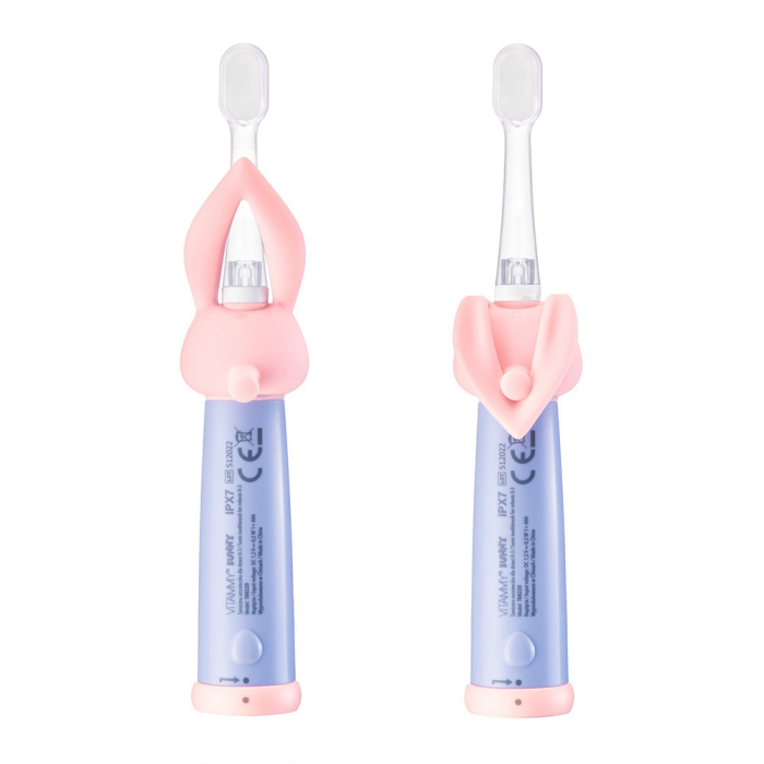 Periuta de dinti electrica Vitammy Bunny Pink, pentru copii 0-3 ani, cu lumina LED, 24.000 de miscari/min, 2 programe de periaj, fibre nano [5]
