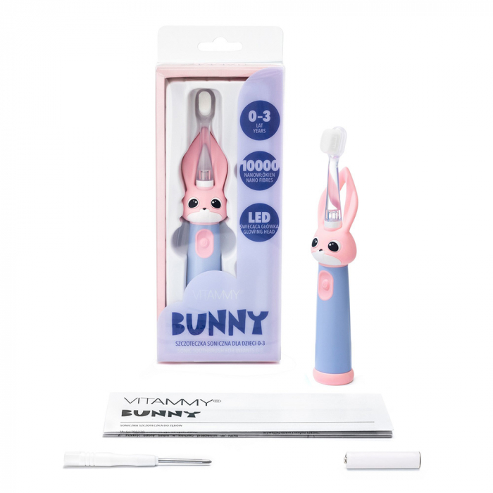 Periuta de dinti electrica Vitammy Bunny Pink, pentru copii 0-3 ani, cu lumina LED, 24.000 de miscari/min, 2 programe de periaj, fibre nano [7]