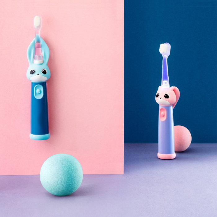 Periuta de dinti electrica Vitammy Bunny Light Blue, pentru copii 0-3 ani, cu lumina LED, 24.000 de miscari/min, 2 programe de periaj, fibre nano [11]