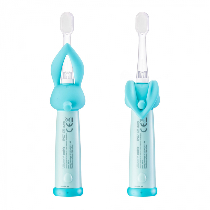 Periuta de dinti electrica Vitammy Bunny Light Blue, pentru copii 0-3 ani, cu lumina LED, 24.000 de miscari/min, 2 programe de periaj, fibre nano [5]