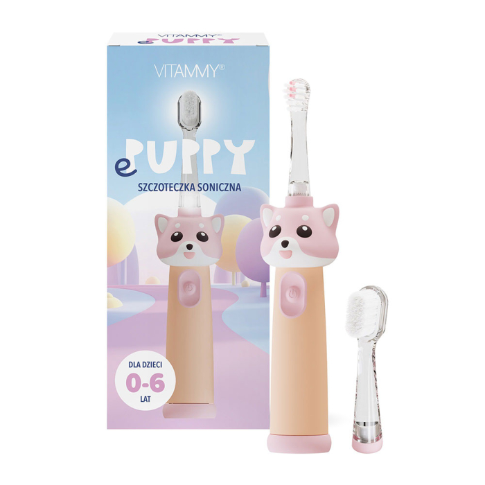 Periuta de dinti electrica Vitammy ePUPPY, pentru copii 0-6 ani, cu lumina LED, 24.000 de miscari sonice/min, 2 capete periuta incluse, 2 moduri de functionare, timer, Roz [1]