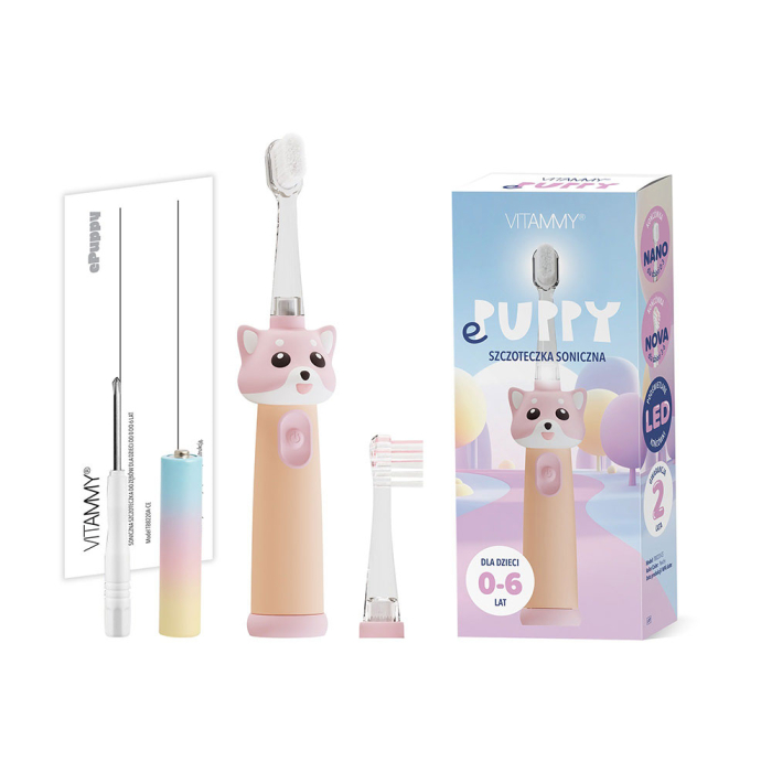 Periuta de dinti electrica Vitammy ePUPPY, pentru copii 0-6 ani, cu lumina LED, 24.000 de miscari sonice/min, 2 capete periuta incluse, 2 moduri de functionare, timer, Roz [6]