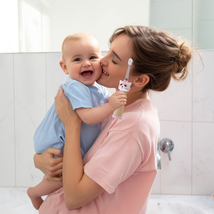 Periuta de dinti electrica Vitammy ePUPPY, pentru copii 0-6 ani, cu lumina LED, 24.000 de miscari sonice/min, 2 capete periuta incluse, 2 moduri de functionare, timer, Roz [5]