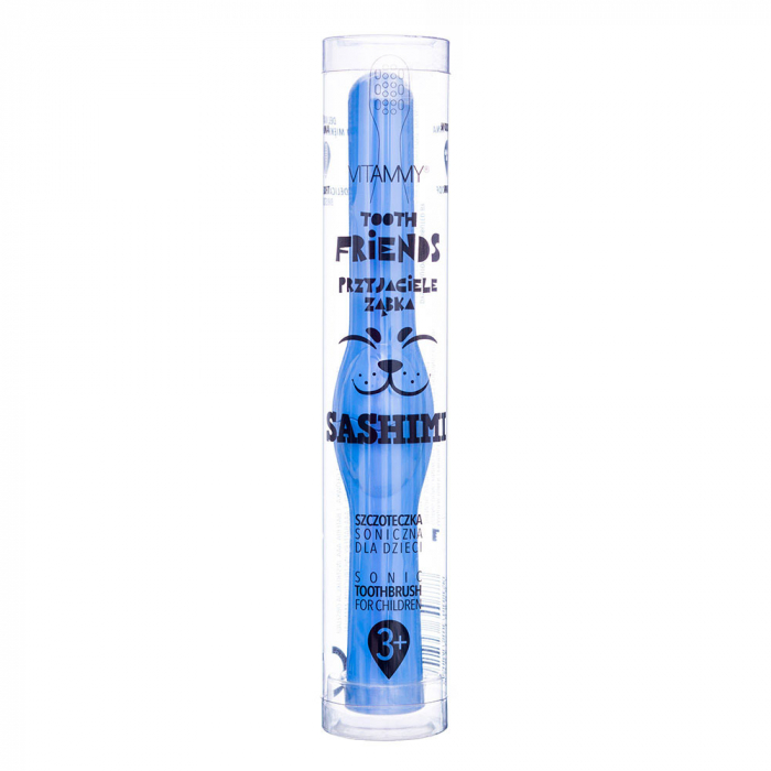 Periuta de dinti electrica Vitammy Tooth Friends, pentru copii 3+, animatie Sashimi, tehnologie IPX6, 26.000 vibratii pe minut, 2 moduri de periaj, Bleumarin [4]