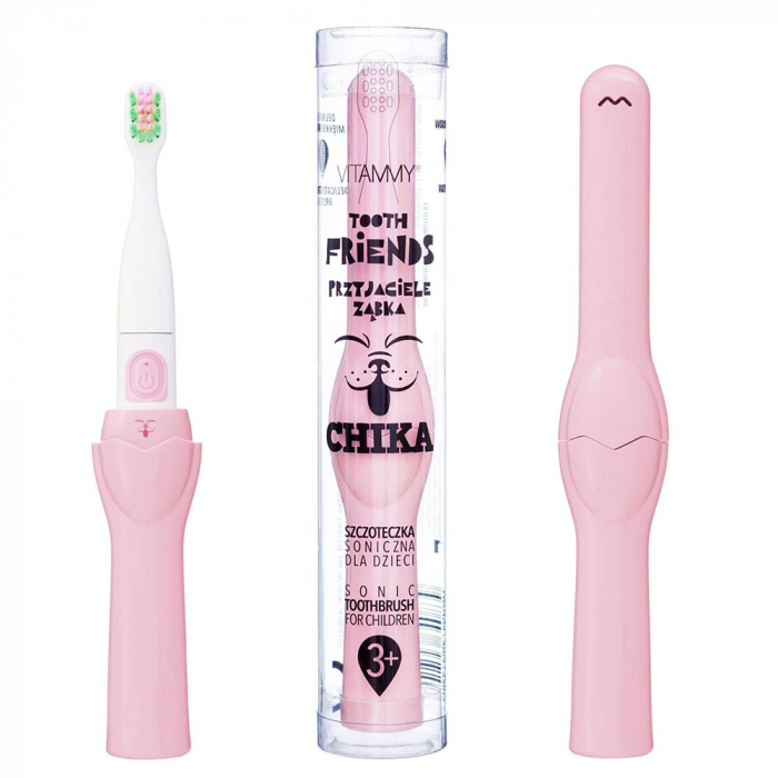Periuta de dinti electrica Vitammy Tooth Friends, pentru copii 3+, animatie Chika, tehnologie IPX6, 26.000 vibratii pe minut, 2 moduri de periaj, Roz [5]