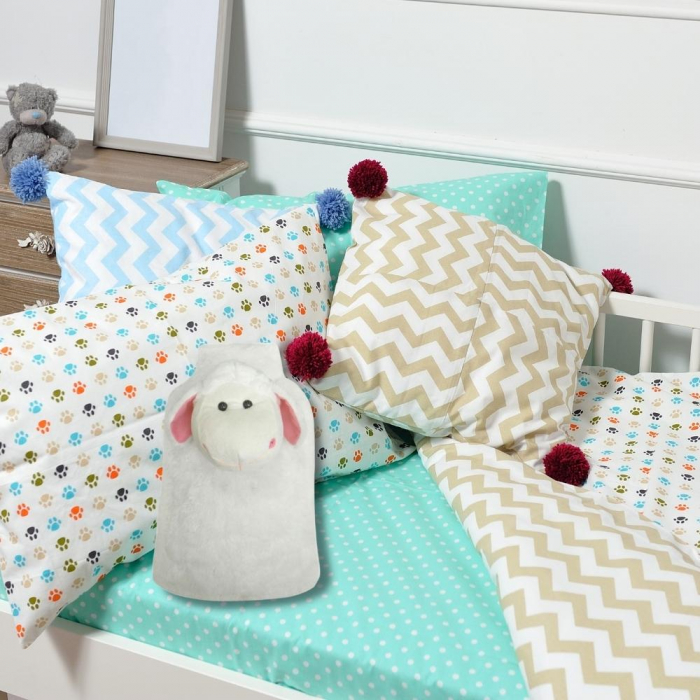 Perna cu apa calda Termofor Sanity, husa in forma de jucarie de plus - Oita, material placut, recipient cauciucat, 2l, efect linistitor, Alb [3]