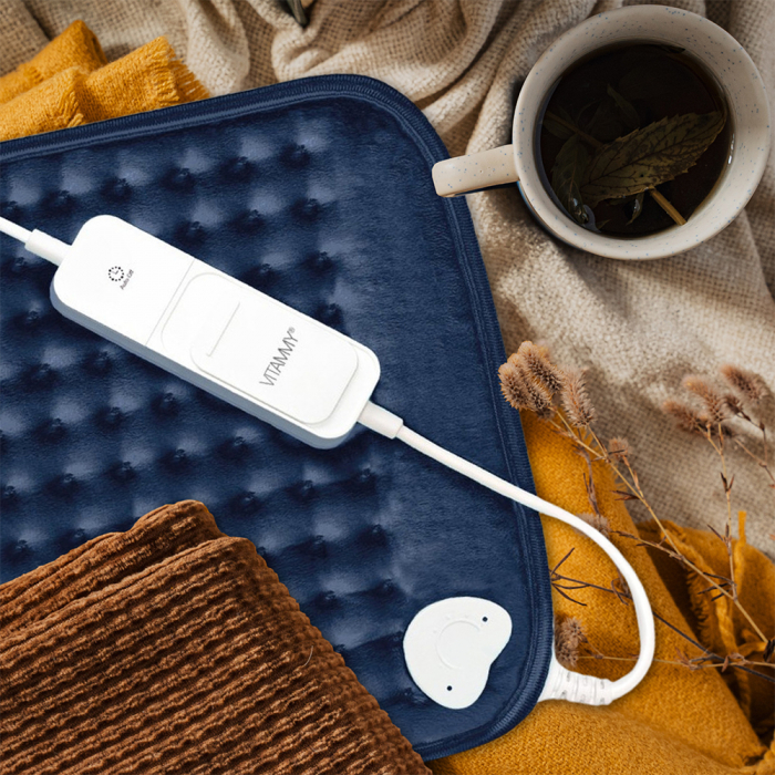 Perna cu incalzire electrica Vitammy Warm-up XL, 30 x 60 cm, 3 trepte de incalzire, termostat, material placut, spalare manuala, Bleumarin [4]