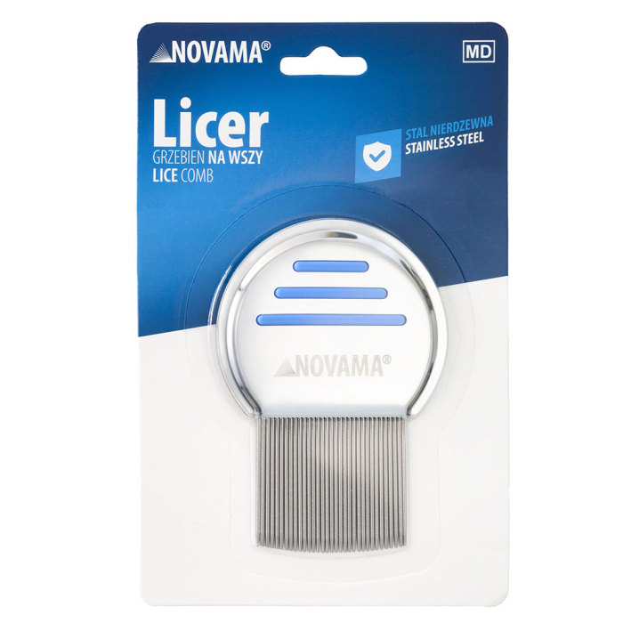 Pieptene Novama Licer pentru indepartarea paduchilor si a lindinilor, din otel inoxidabil, dinti lungi, 50 x 50 mm [9]