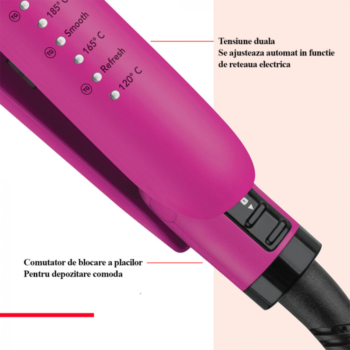 Placa de indreptat parul Revlon Easy Heat RVST2217E, tehnologie cu turmalina ceramica, 5 setari de temperatura cu ghidaj inteligent TruGuard, placi de 100 mm lungime si 25 mm latime [3]