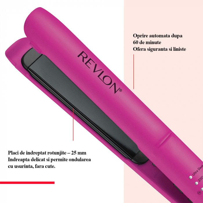 Placa de indreptat parul Revlon Easy Heat RVST2217E, tehnologie cu turmalina ceramica, 5 setari de temperatura cu ghidaj inteligent TruGuard, placi de 100 mm lungime si 25 mm latime [2]