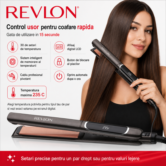 Placa de indreptat parul REVLON Salon Straight Copper Smooth Styler RVST2175E2, afisaj LCD [4]